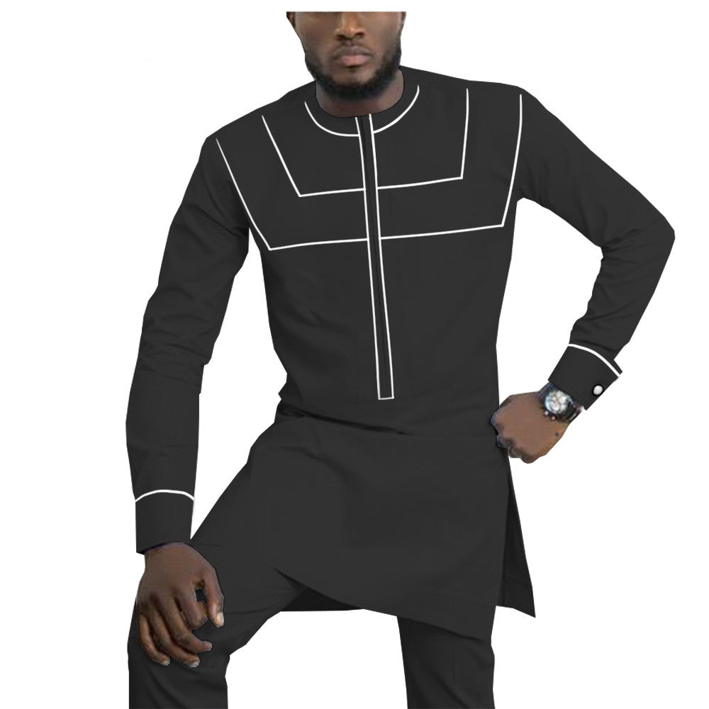 African Ethnic Solid Color Cotton Men's Casual Suit