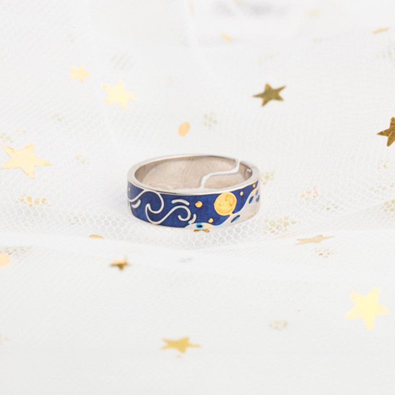 925 Sterling Silver Van Gogh Star Couple Ring Female