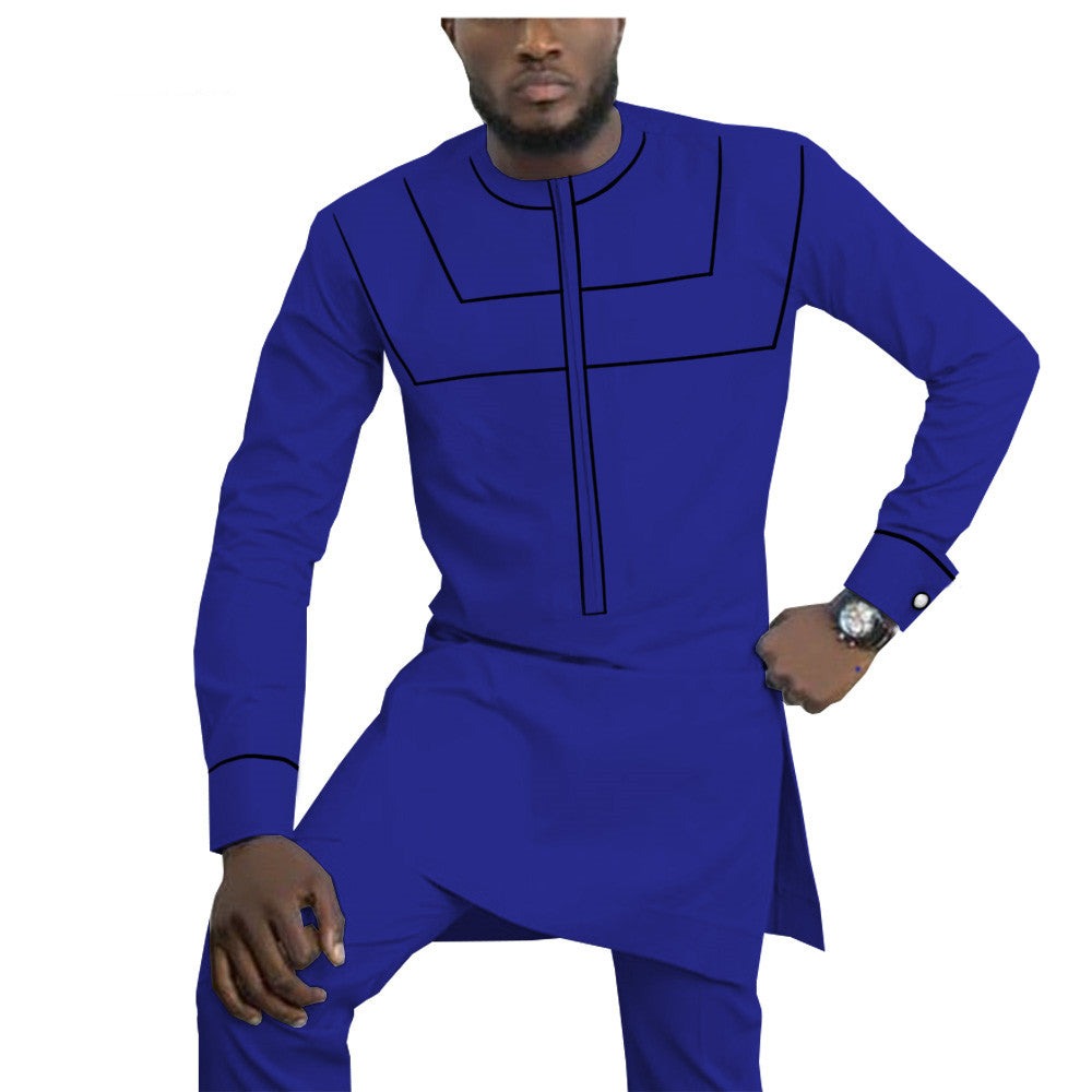 African Ethnic Solid Color Cotton Men's Casual Suit