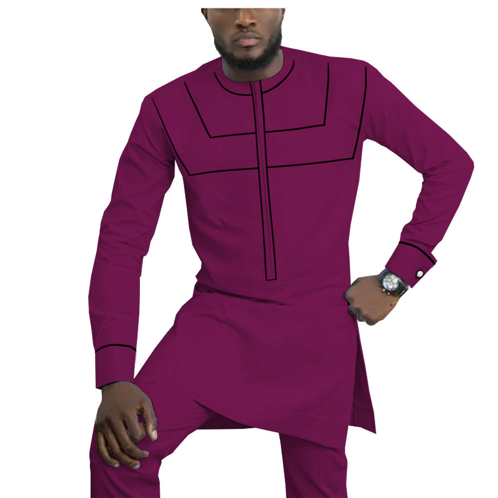 African Ethnic Solid Color Cotton Men's Casual Suit