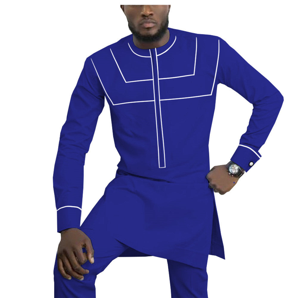 African Ethnic Solid Color Cotton Men's Casual Suit