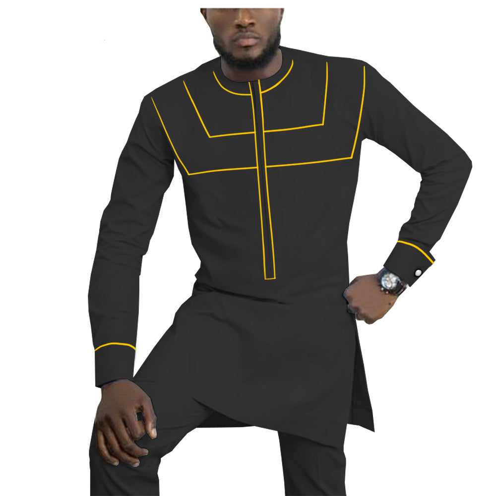 African Ethnic Solid Color Cotton Men's Casual Suit