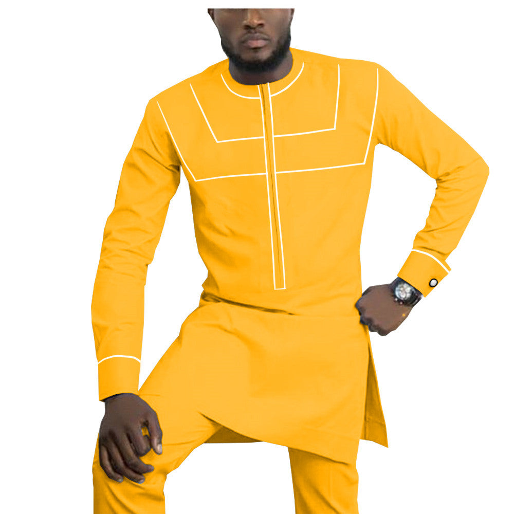 African Ethnic Solid Color Cotton Men's Casual Suit