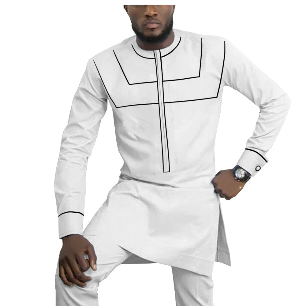 African Ethnic Solid Color Cotton Men's Casual Suit