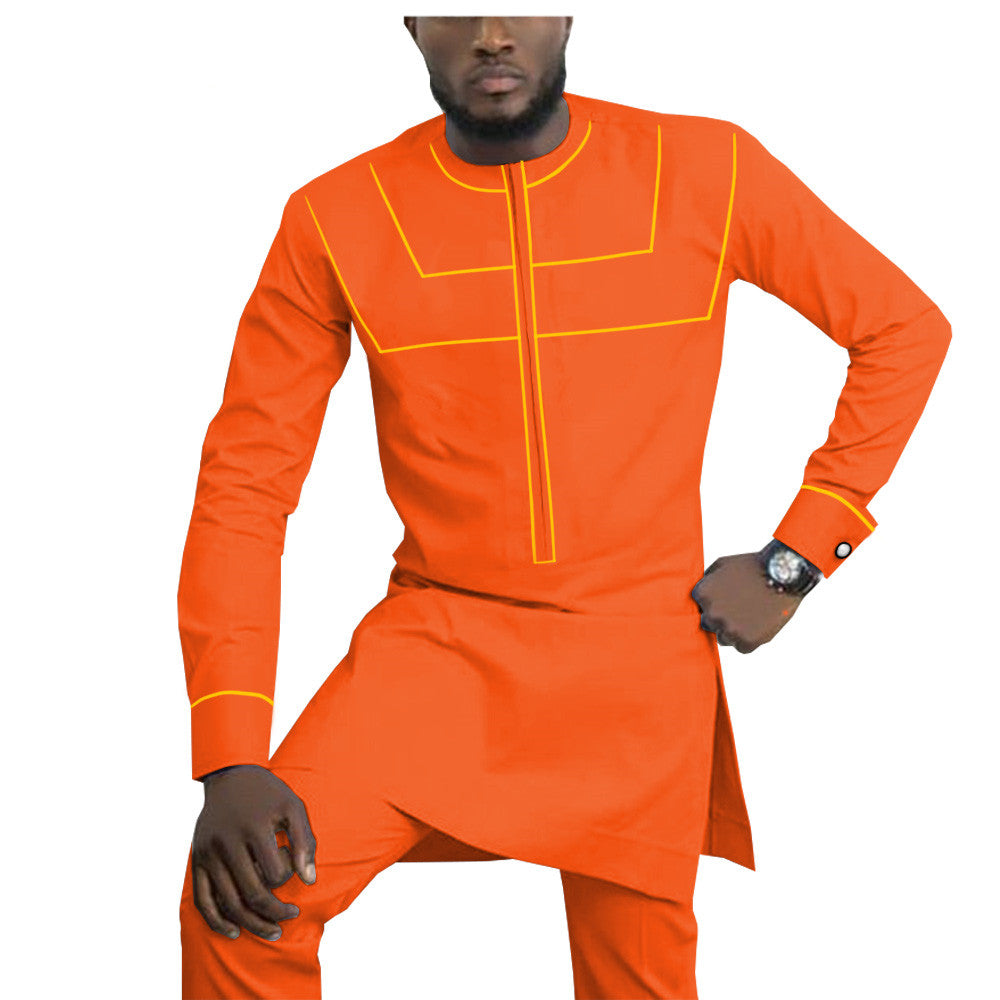 African Ethnic Solid Color Cotton Men's Casual Suit