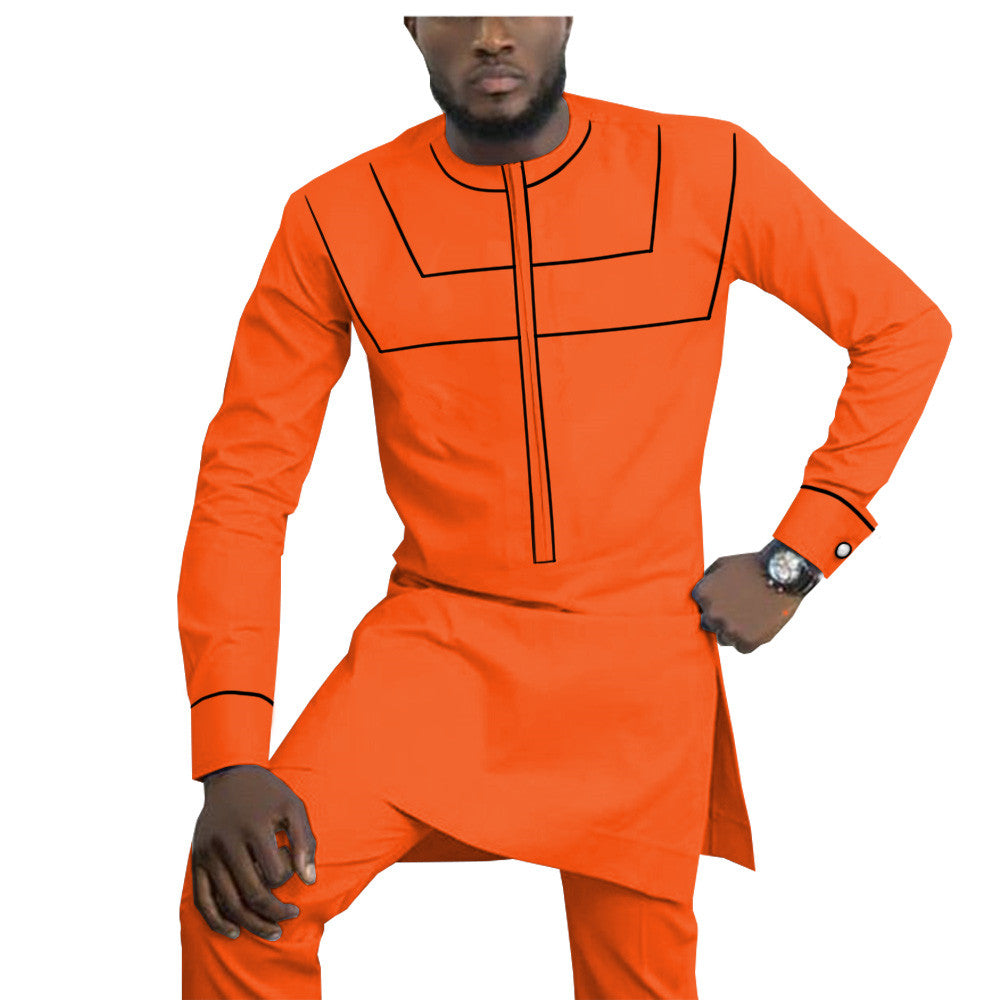 African Ethnic Solid Color Cotton Men's Casual Suit