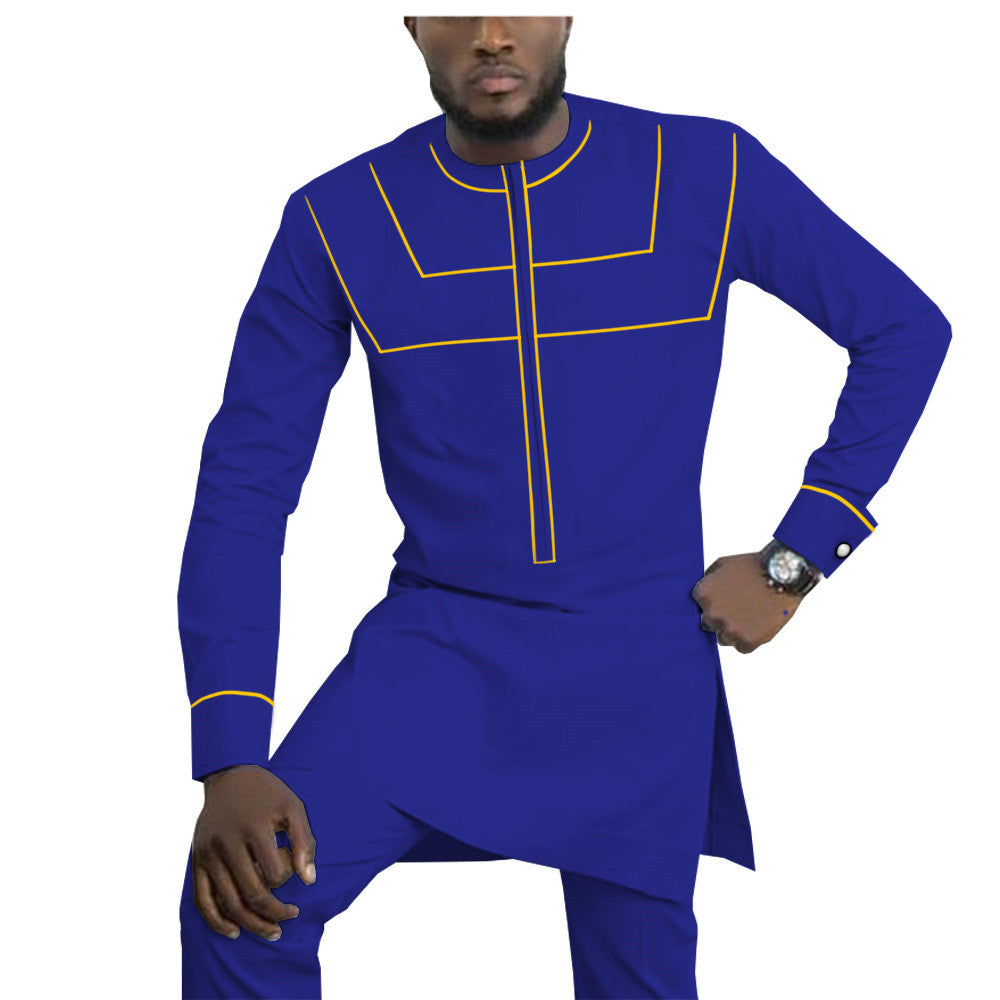 African Ethnic Solid Color Cotton Men's Casual Suit