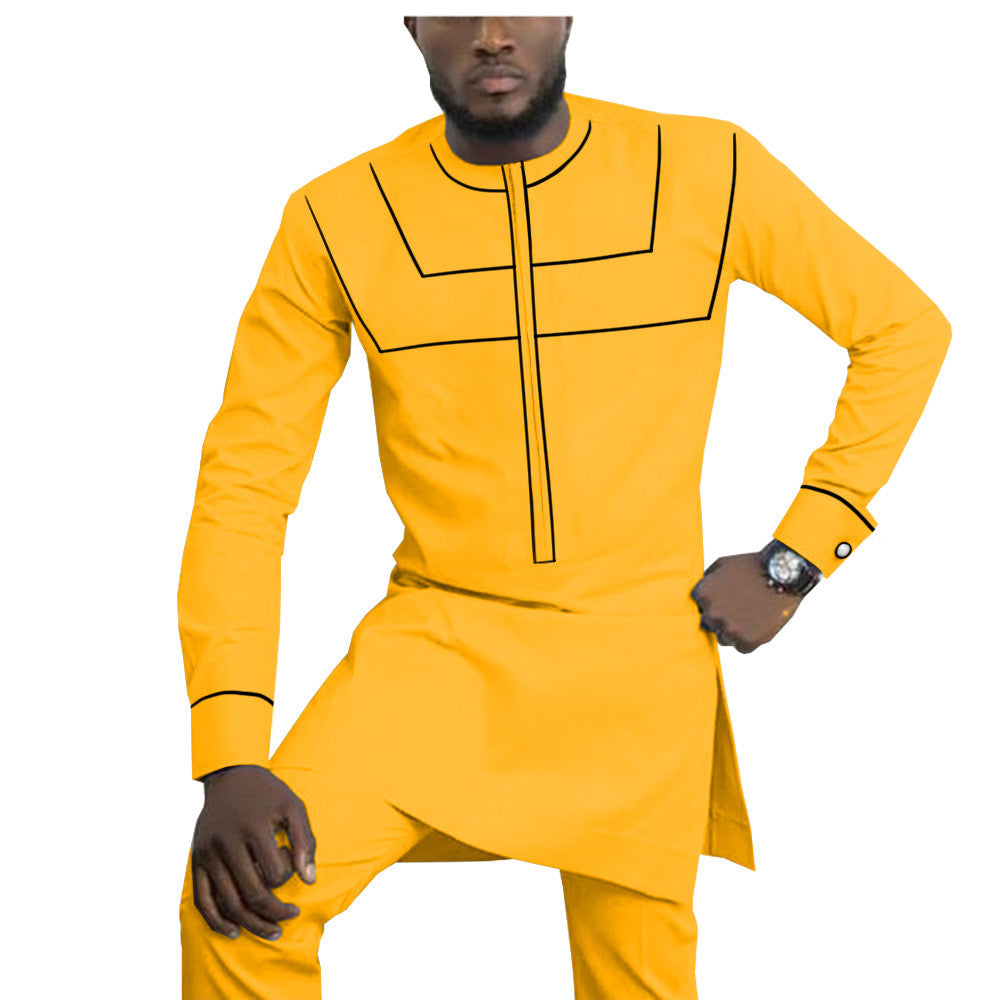 African Ethnic Solid Color Cotton Men's Casual Suit