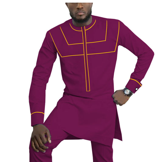 African Ethnic Solid Color Cotton Men's Casual Suit